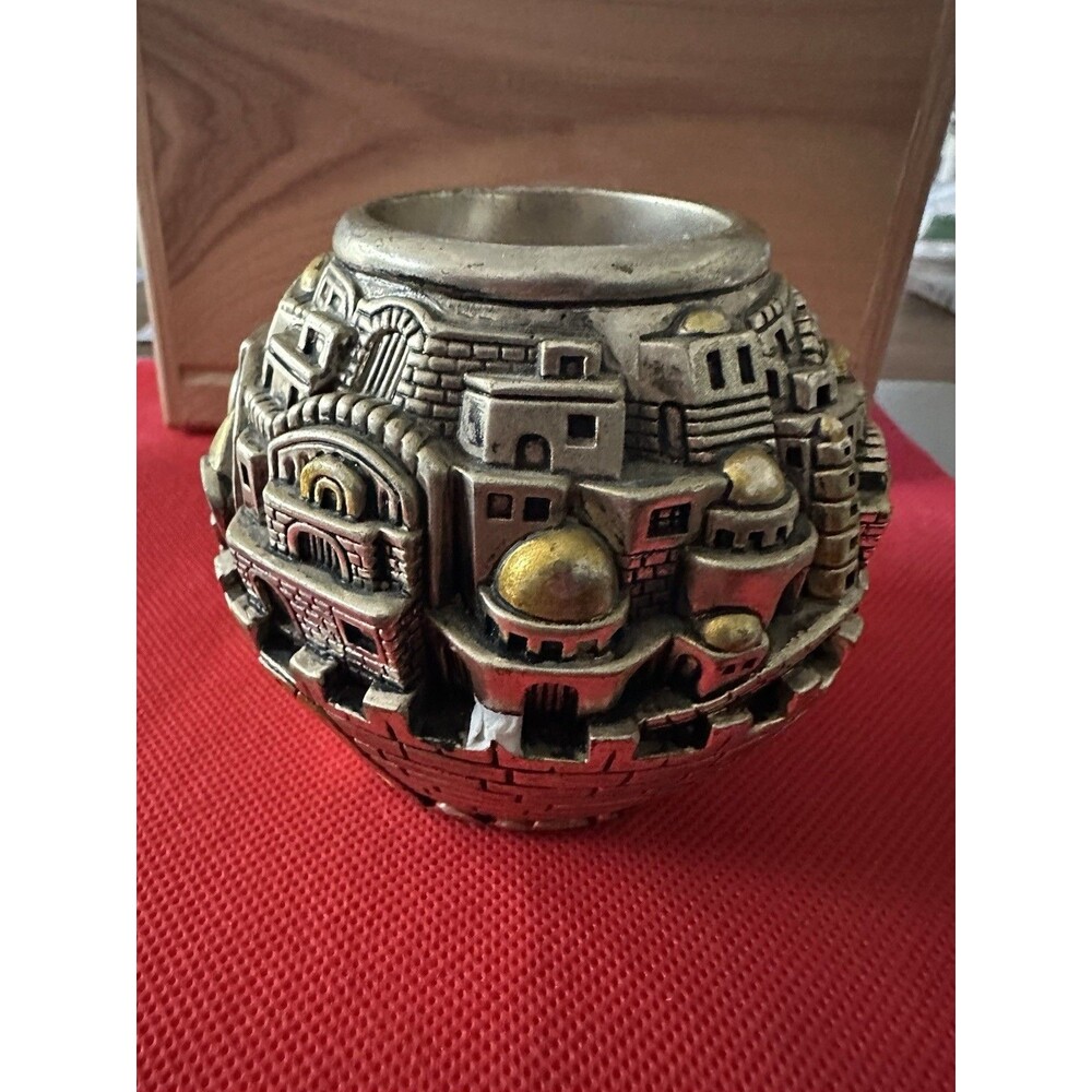 JERUSALEM 3D Wall City Candlesticks Candle Holder 925 Silver Plated Has Chip